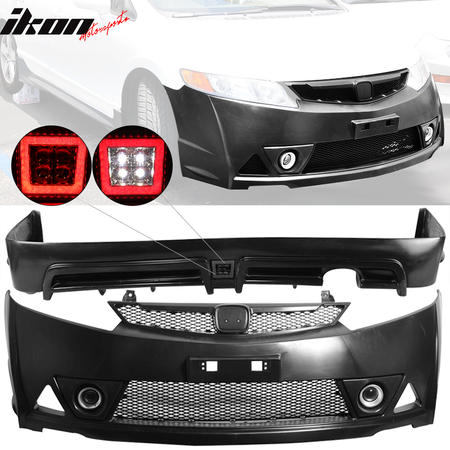 Fits 06-11 Honda Civic MUG RR Style Front Bumper + PP Rear Lip w/ 3rd Light