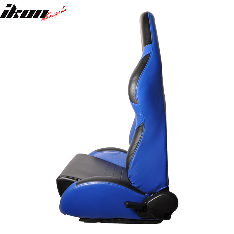 One Pair of Racing Seats Black Blue PVC Leather Full Reclinable W/ Slider