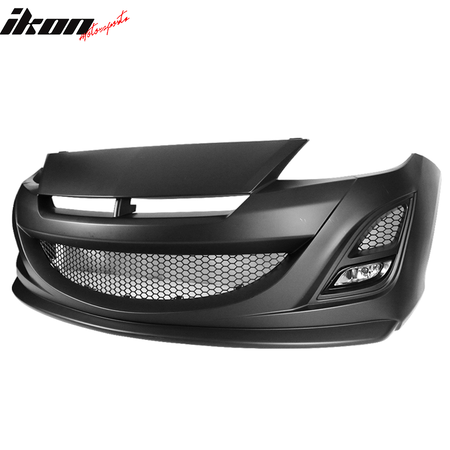 IKON MOTORSPORTS Compatible With 2010-2013 Mazda 3, Auto EXE Style Front Bumper Bodykit Polypropylene Folights