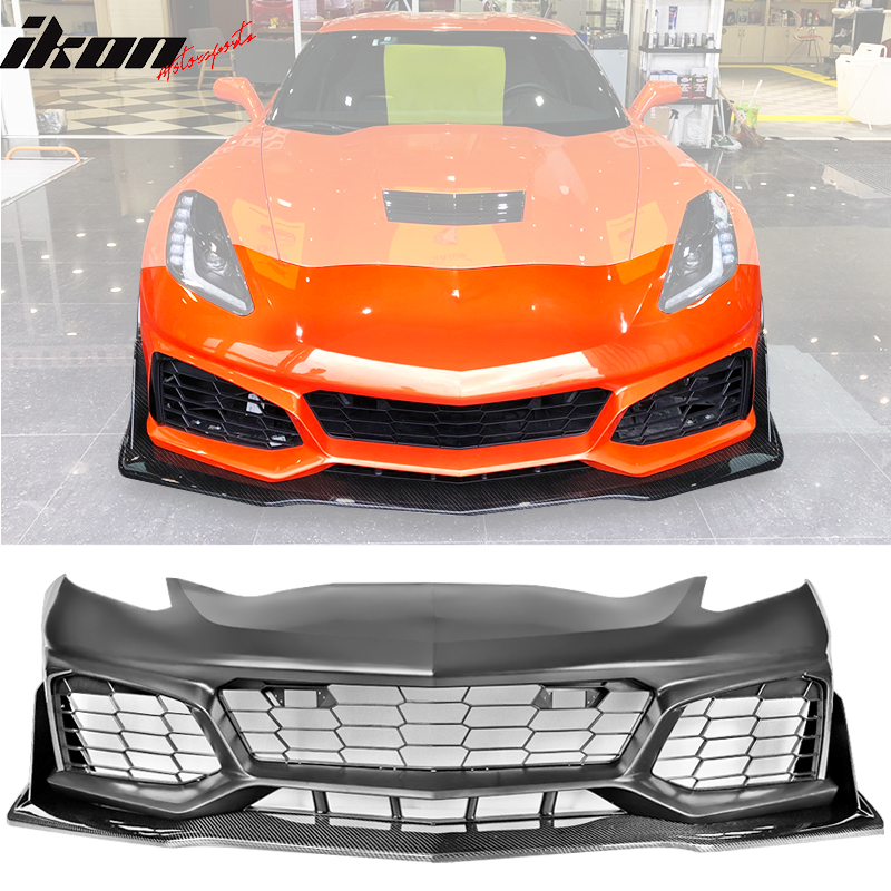 2014-2019 Chevy Corvette C7 ZR1 Style Black Front Bumper + CF Splitter