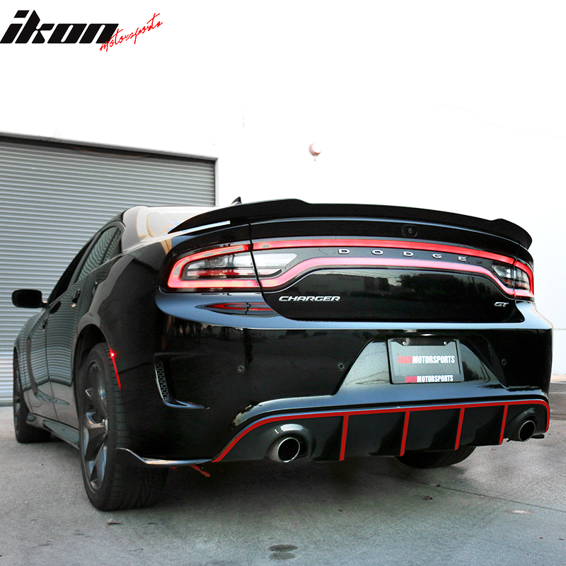 Fits 15-23 Dodge Charger SRT V3 Style Rear Diffuser with Reflective Tape