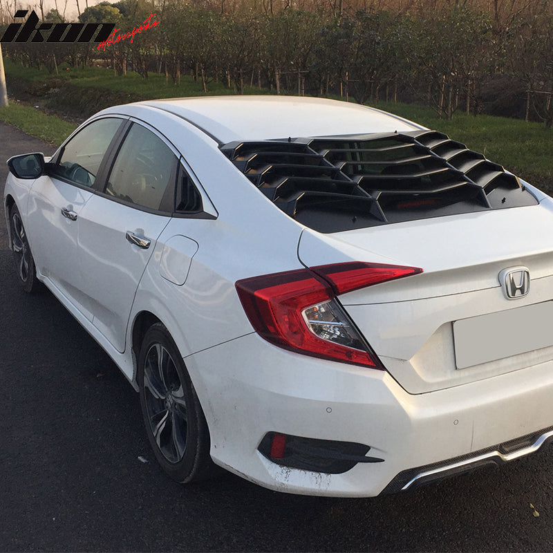 Fits 16-21 Honda Civic 4-Door Rear + Side Window Louvers Sun Shade Cover ABS