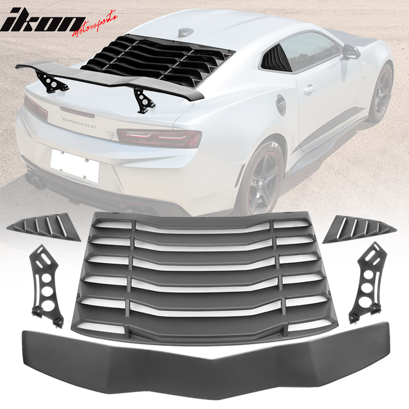 2016-2023 Chevy Camaro Black Rear Side Window Louver Trunk Spoiler ABS