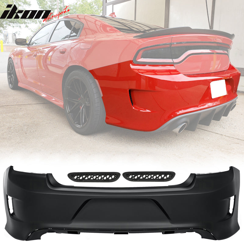 Fits 15-23 Dodge Charger V1 Style Rear Bumper Cover + Matte Black Diffuser PP