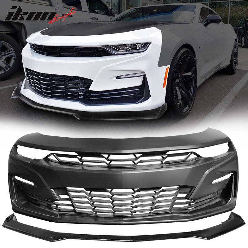 2019-2024 Chevy Camaro SS Style Black Front Bumper Guard Gloss Lip ABS