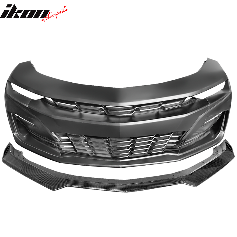 Fits 19-24 Chevrolet Camaro SS Style Front Bumper Cover W/Carbon Fiber Print Lip