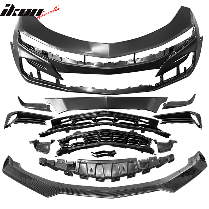 Fits 19-24 Chevrolet Camaro SS Style Front Bumper Cover W/Carbon Fiber Print Lip