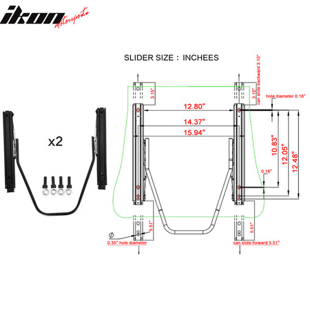 Universal 2PC Reclinable Racing Seat Dual Slider Belt Black PU Carbon Leather