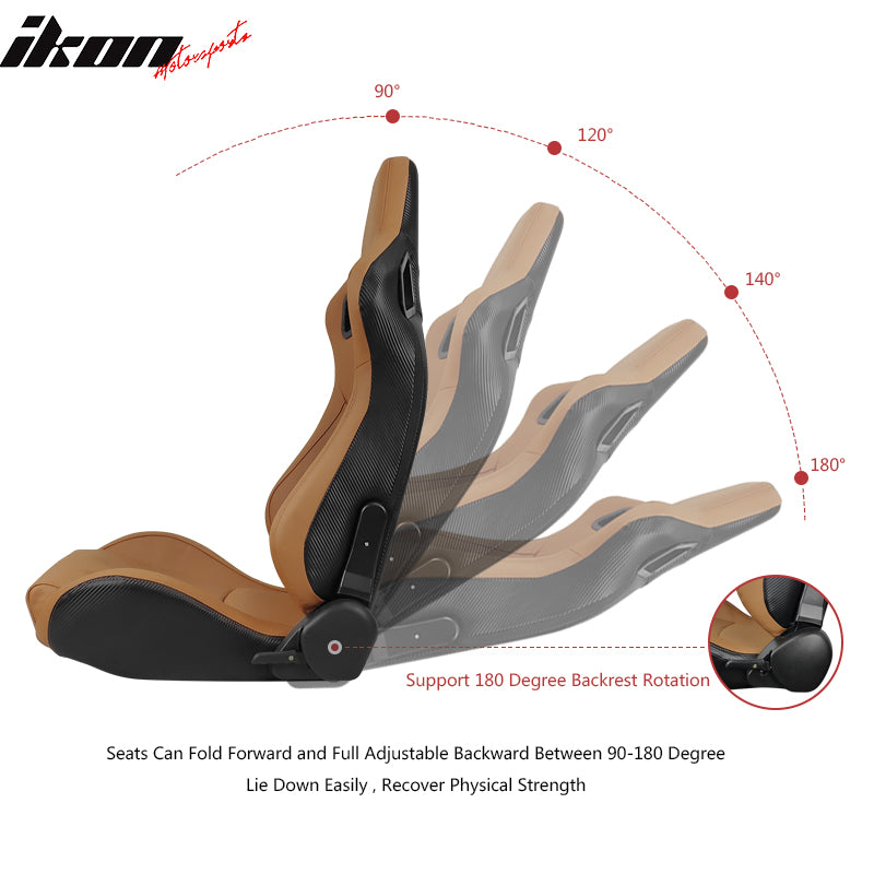 Universal Reclinable Racing Seat +Dual Slider +5 Point Cam-lock Belt x2 Brown PU