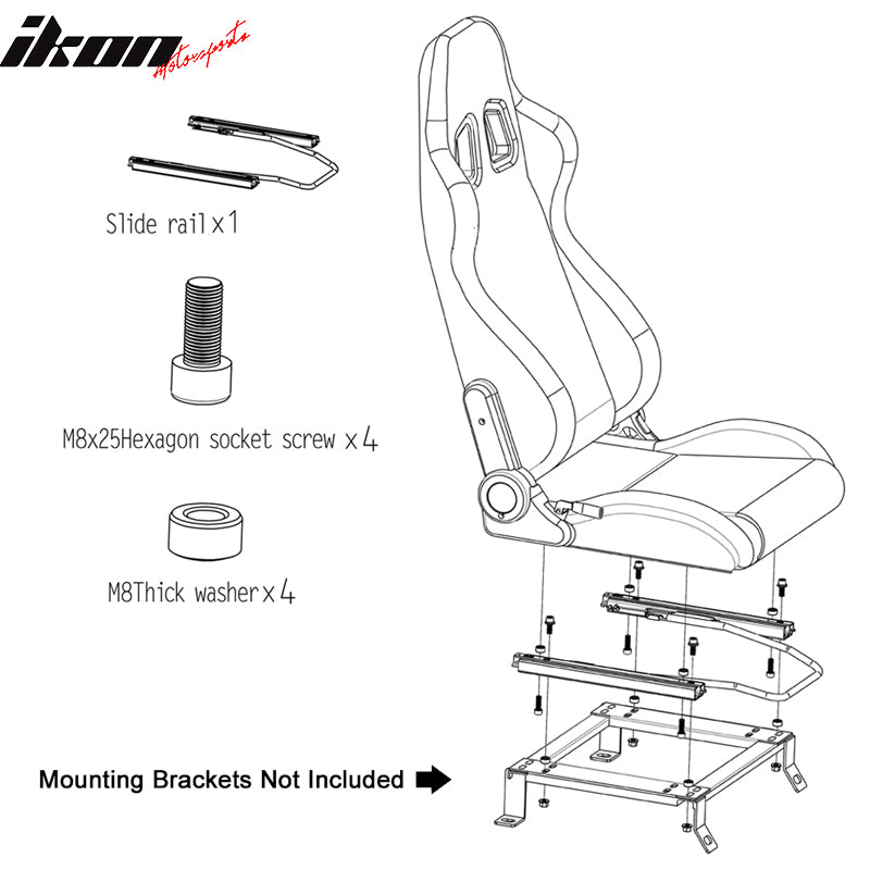 Universal Reclinable Racing Seat +Dual Slider +6 Point Cam-lock Belt x2 Brown PU