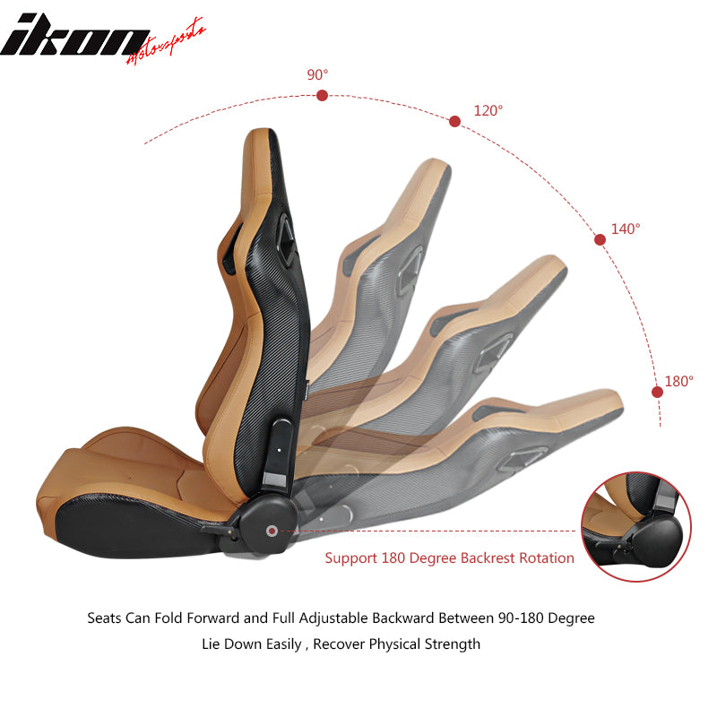 Universal Reclinable Racing Seat Dual Slider + 5 Point Cam-lock Belt x2 Brown PU