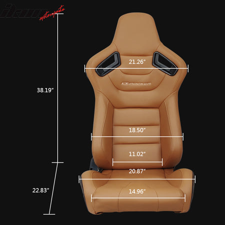 Universal Reclinable Racing Seat Dual Slider + 6 Point Cam-lock Belt x2 Brown PU