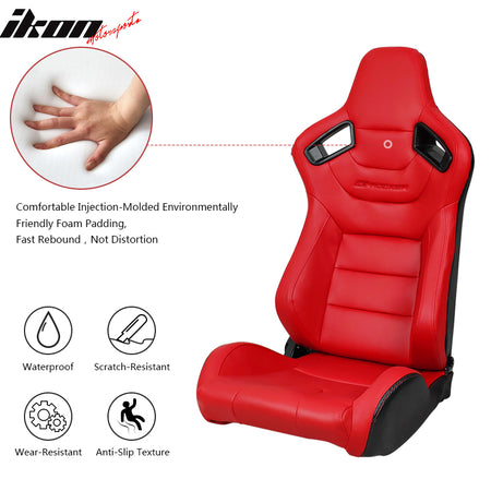 Universal Reclinable Racing Seat + Dual Slider + Cam-lock Racing Belt x2 Red PU