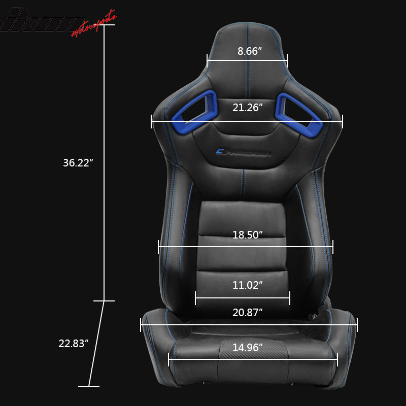 Universal Adjust Racing Seat PU Carbon Blue Bezel & Dual Slider & Buckle Belt x2