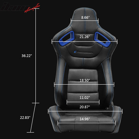 Universal Adjust Racing Seat PU Carbon Blue Bezel & Dual Slider & Buckle Belt x2