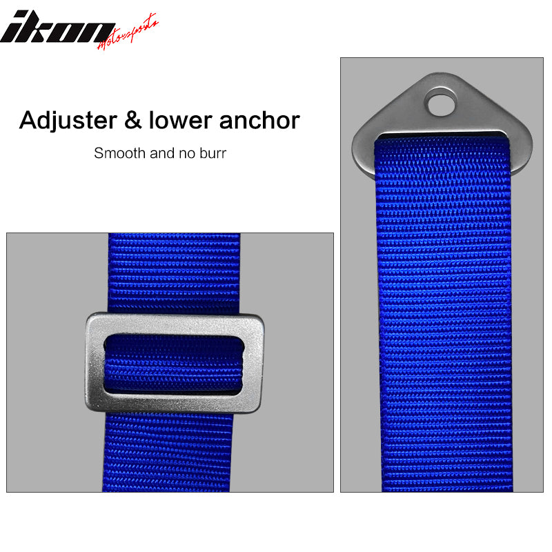 Universal Adjust Racing Seat PU Carbon Blue Bezel & Dual Slider Cam-lock Belt x2