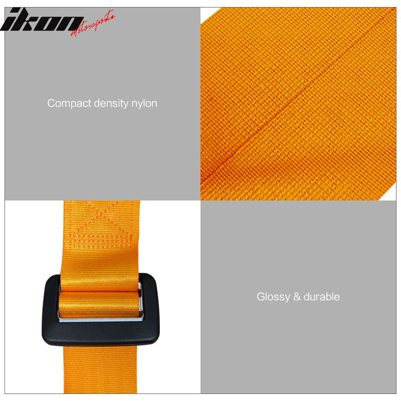 Universal Adjust Racing Seat PU Carbon Orange Bezel & Dual Slider Buckle Belt x2