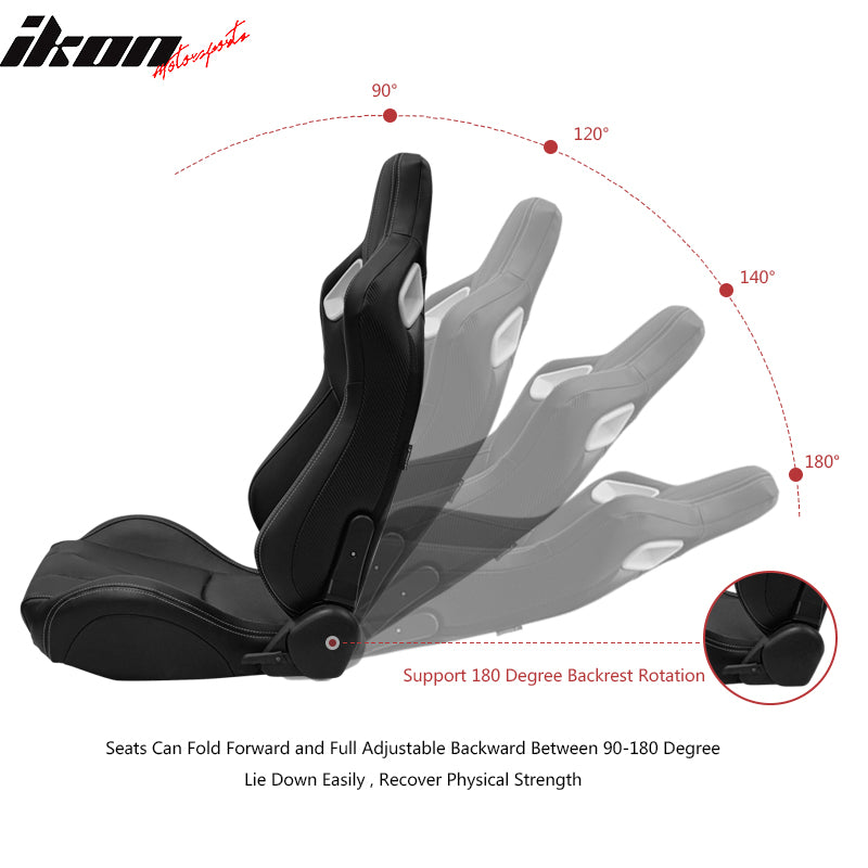 Universal Adjust Racing Seat PU Carbon White Bezel &Dual Slider Cam-lock Belt x2