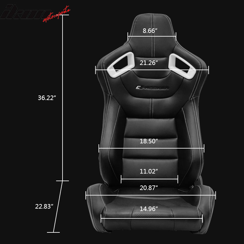 Universal Adjust Racing Seat PU Carbon White Bezel &Dual Slider Cam-lock Belt x2