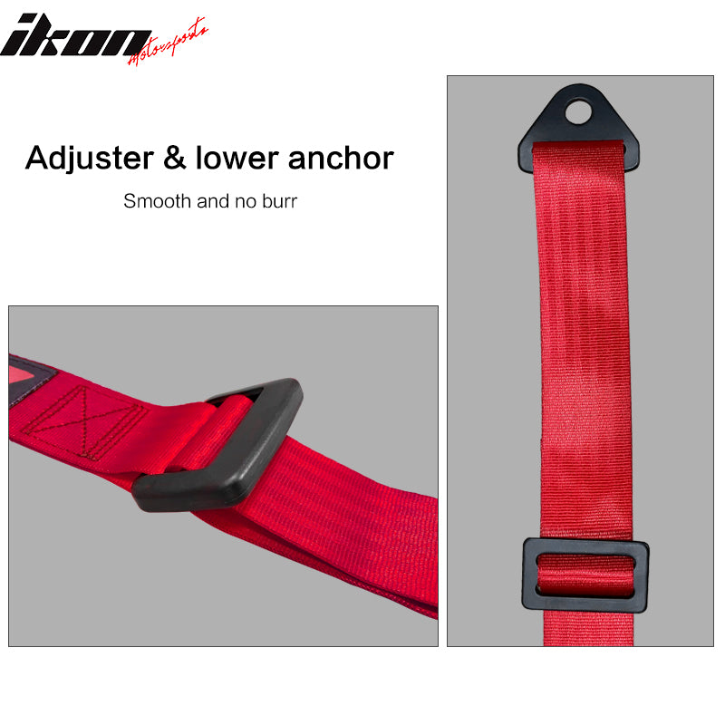 Universal Adjustable Racing Seat PU Carbon Red Bezel &Dual Slider Buckle Belt x2