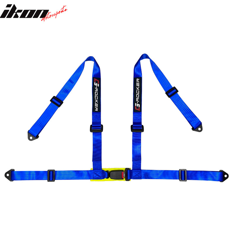 Universal Recline Racing Seat PU Carbon Blue Plaid & Dual Slider Buckle Belt x2