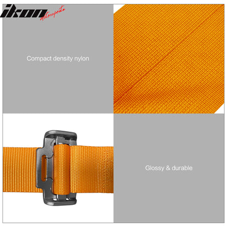 Universal Adjust Racing Seat Dual Slider PU Carbon Orange Bezel Cam-lock Belt x2