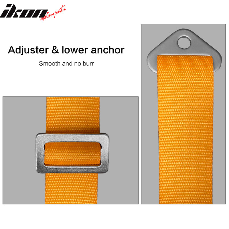 Universal Adjust Racing Seat Dual Slider PU Carbon Orange Bezel Cam-lock Belt x2