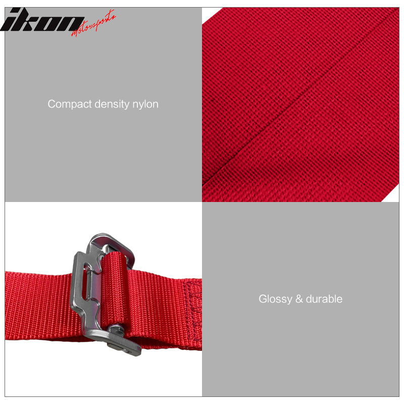 Universal Adjust Racing Seat PU Carbon Red Bezel & Dual Slider Cam-lock Belt x2