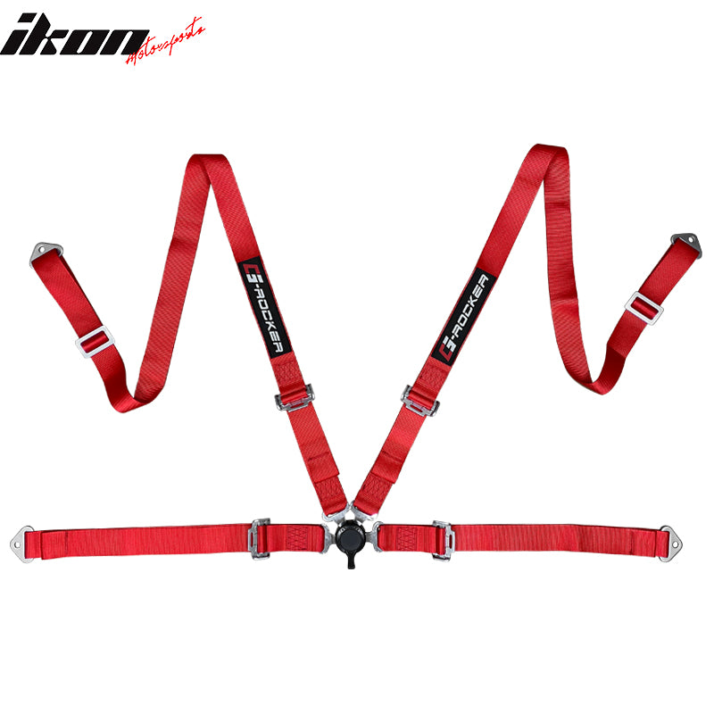 Universal Adjust Racing Seat PU Carbon Red Bezel & Dual Slider Cam-lock Belt x2