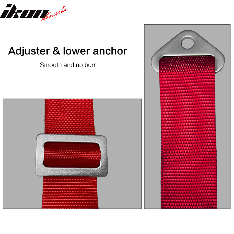 Universal Adjust Racing Seat PU Carbon Red Bezel & Dual Slider Cam-lock Belt x2