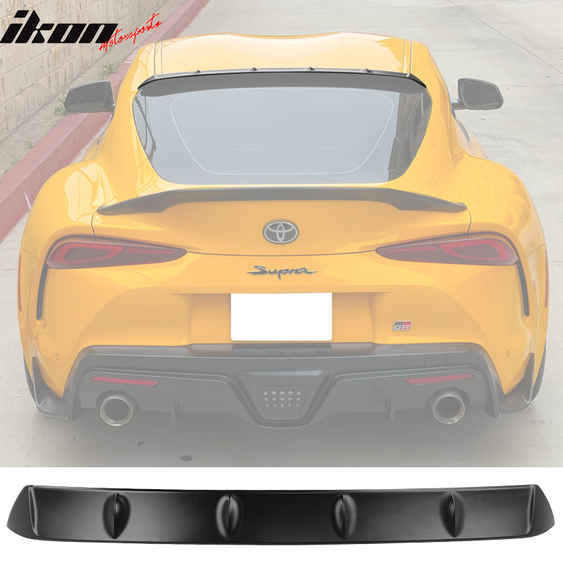 IKON MOTORSPORTS, Trunk Spoiler & Roof Lip Compatible With 2020-2023 Toyota GR Supra & Supra J29 MK5, Unpainted Black ABS TRD Style Rear Spoiler & V2 Style Rear Window Visor Spoiler, 2021