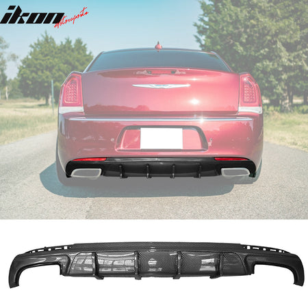 IKON MOTORSPORTS, Rear Diffuser Compatible With 2015-2023 Chrysler 300, PP Rear Lower Valance Bumper Lip With Shark Fin Splitter Part 2pc Set, 2016 2017 2018 2019 2020 2021