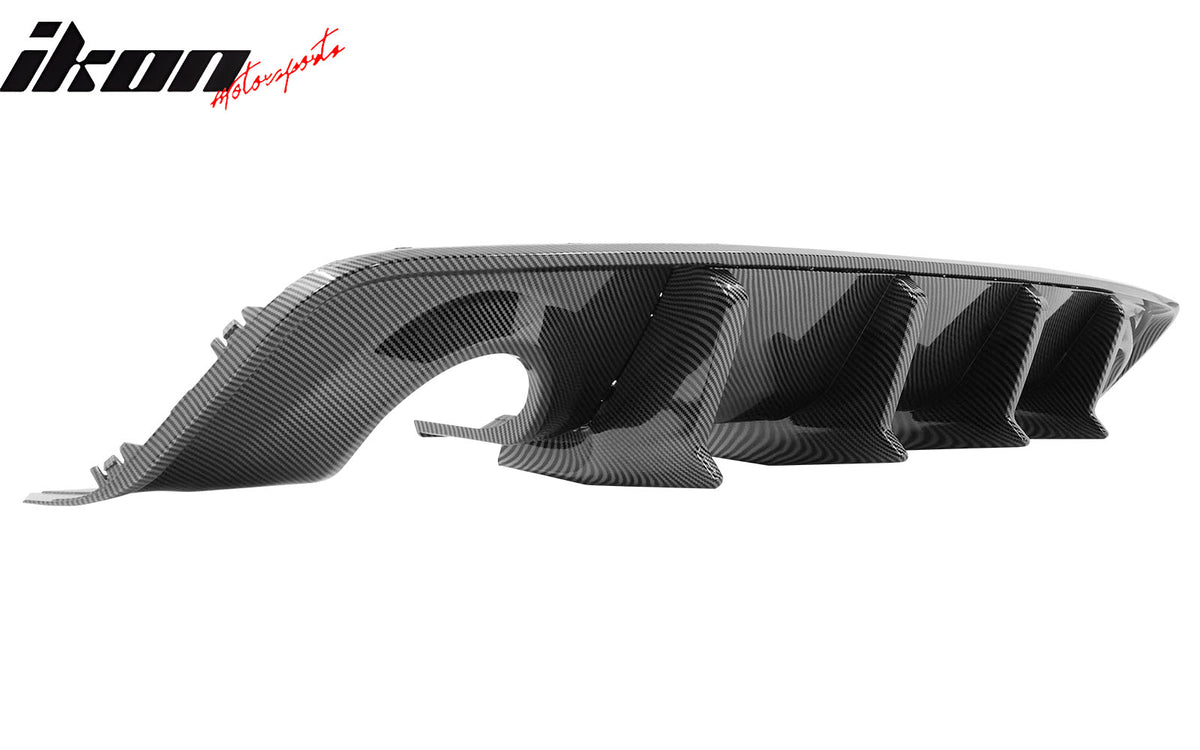 IKON MOTORSPORTS, Rear Diffuser Compatible With 2020-2023 Dodge Charger Widebody, IKON V3 Style Carbon Fiber Print Rear Bumper Lip with 4 Shark Fins Part PP, 2021