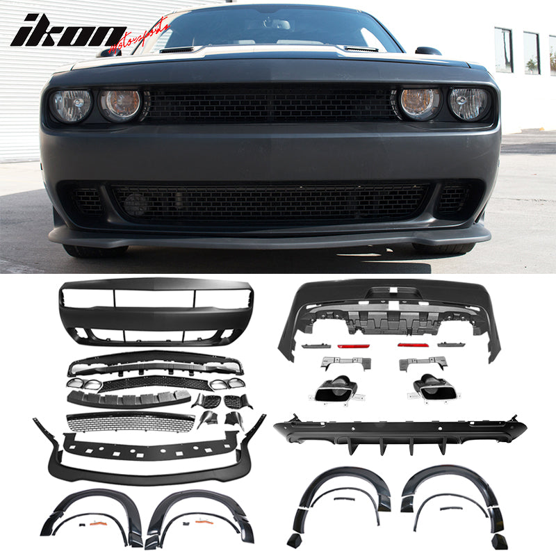 For 08-14 Challenger Front Rear Bumper w/ Lip + Hellcat Fender Flare Diffuser