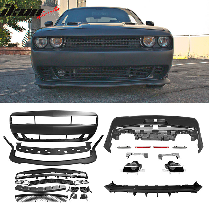 Fits 08-14 Dodge Challenger Front Rear Bumper Cover + Hellcat Lip + Diffuser