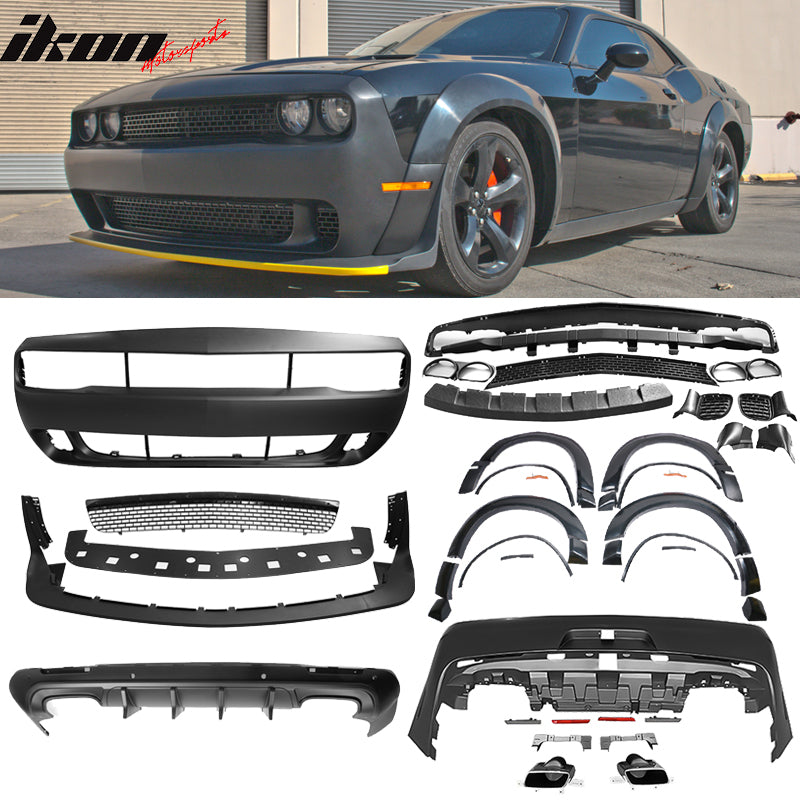 2008-2014 Challenger Front+Rear Bumper Cover+Fender Flares+V4 Diffuser