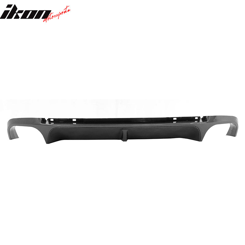 IKON MOTORSPORTS, Rear Diffuser Bumper Lip Compatible With 2013-2014 Ford Mustang V6 & GT,  Spoiler Diffuser W/ Shark Fins