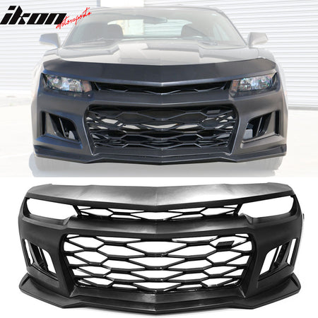 Fits 14-15 Chevy Camaro ZL1 Style Aluminum Front Bumper Hood + Bumper Cover PP