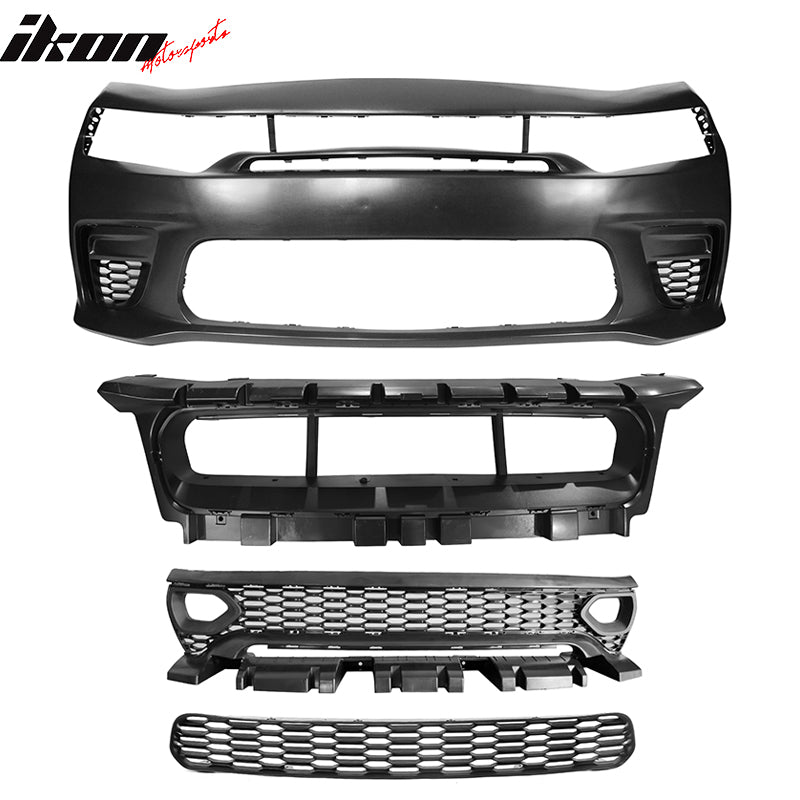 For 15-23 Charger PP Front Bumper w/ SRT Grille Foglight Cover+Rear Bumper Cover