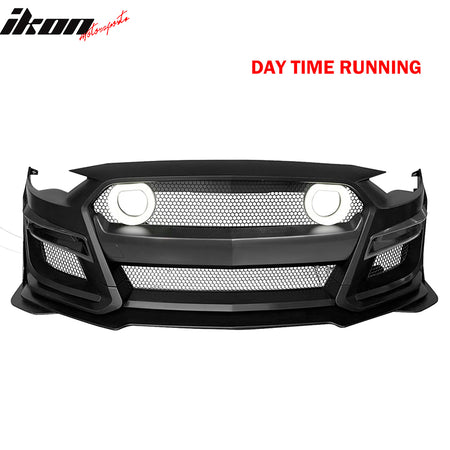 Fits 18-23 Ford Mustang GT500 Style Front Bumper Cover Lip LED Grille Conversion