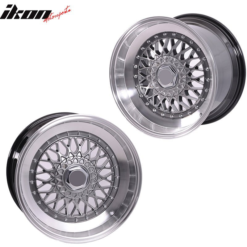 (2) 17X8.5 +25 5X100 / 5X114.3 Step Lip Deep Dish Mesh Wheels Rims