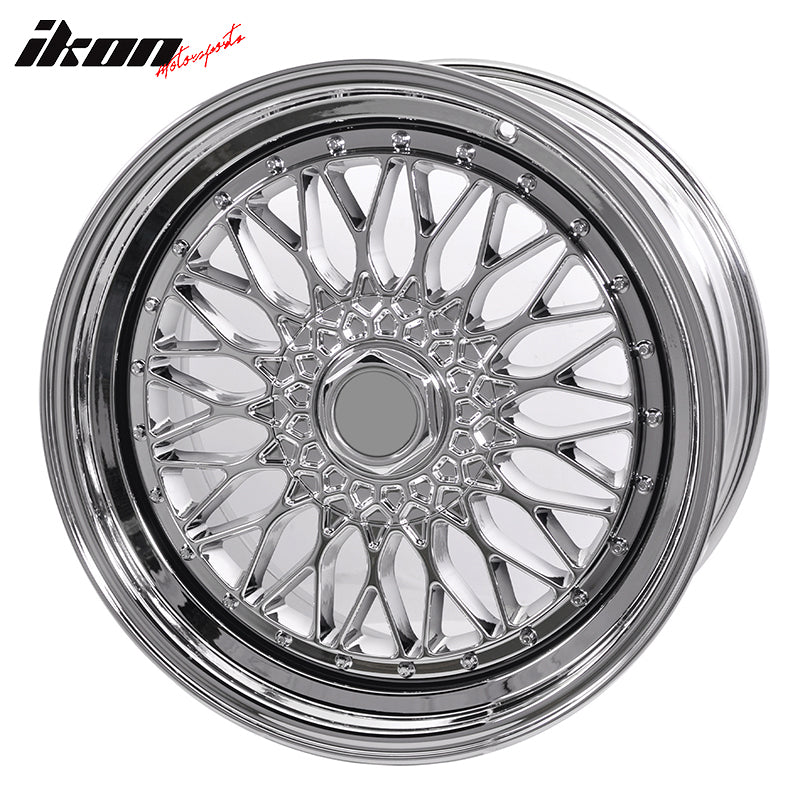 IKON MOTORSPORTS, (2) 19X9.5 +40 5X114.3 / 5X120 Step Lip Deep Dish Mesh Wheels Rim Replacement for Acura BMW Chevy Honda Lexus Toyota, Full Platinum + Chrome Rivets