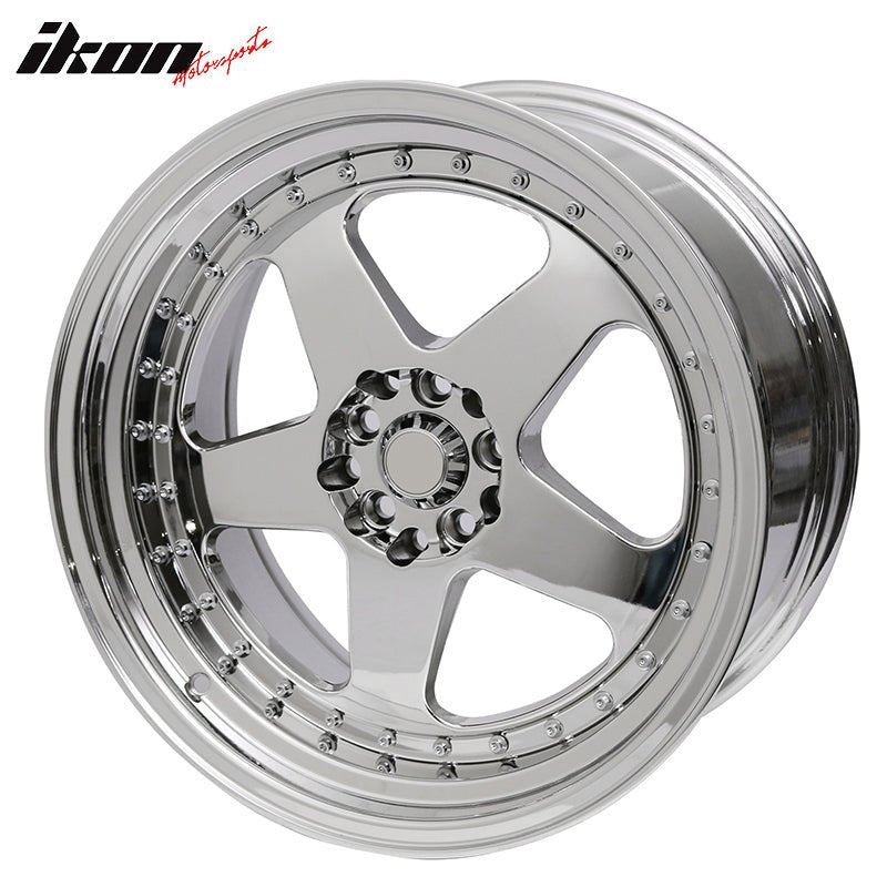 IKON MOTORSPORTS, (4) 18X10 +30 5X100 / 5X114.3 Step Lip 5 Spoke Wheels Rim Replacement for Kia Lexus Lincoln Maserati Mazda Mercury Mitsubishi, Full Platinum + Chrome Rivets