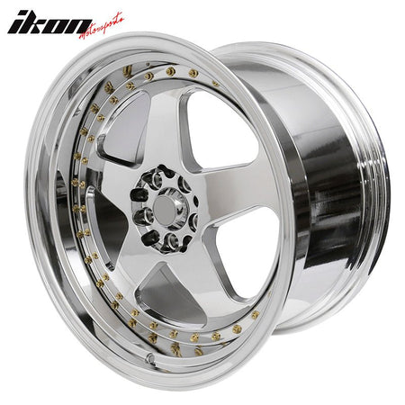 (2) 18X10 +30 5X100 / 5X114.3 Step Lip 5 Spoke Wheels Rims Kit - Chrome