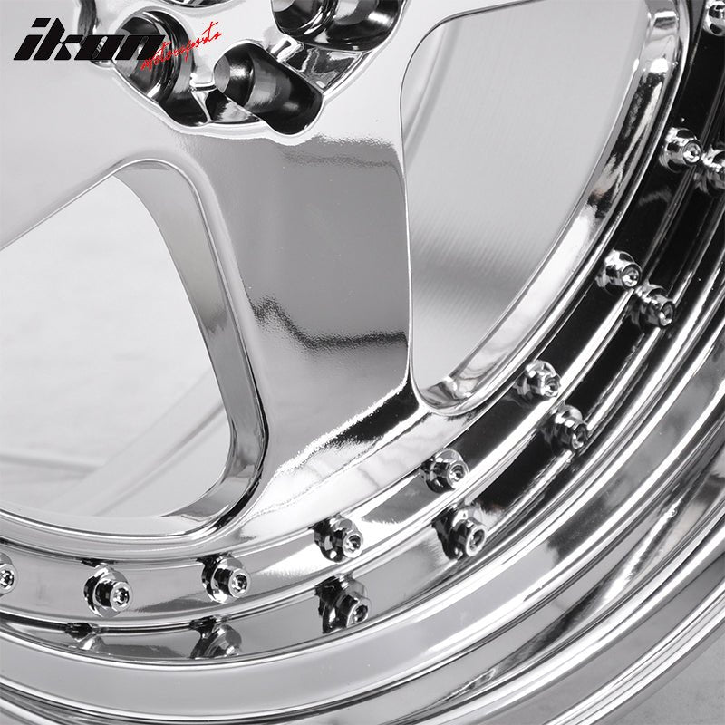 (4) 18X9.0 +30 5X100 / 5X114.3 Step Lip 5 Spoke Wheels Rims Kit - Chrome