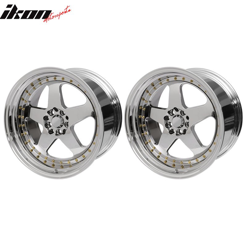 (2) 18X9.0 +30 5X100 / 5X114.3 Step Lip 5 Spoke Wheels Rim Kit Chrome Pair