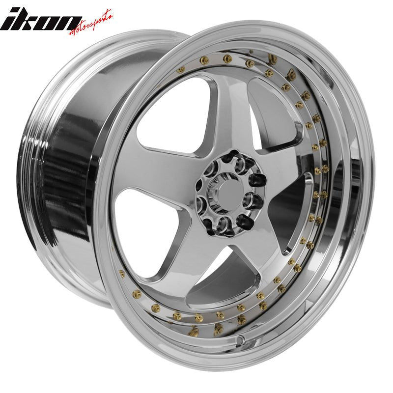 (2) 18X9.0 +30 5X100 / 5X114.3 Step Lip 5 Spoke Wheels Rim Kit Chrome Pair