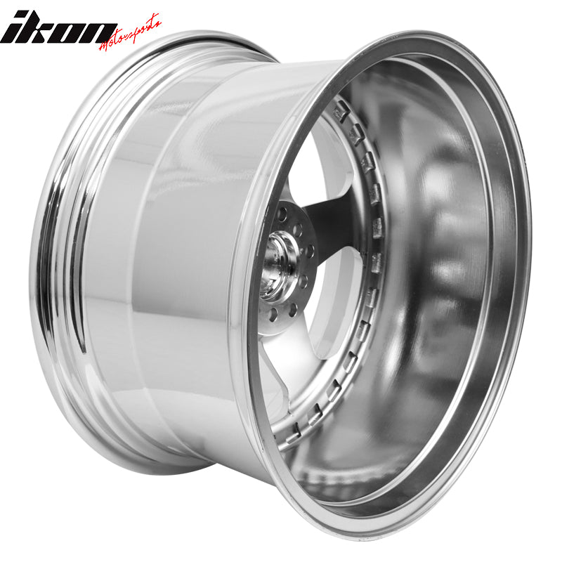 (2) 18X9.0 +30 5X100 / 5X114.3 Step Lip 5 Spoke Wheels Rim Kit Chrome Pair