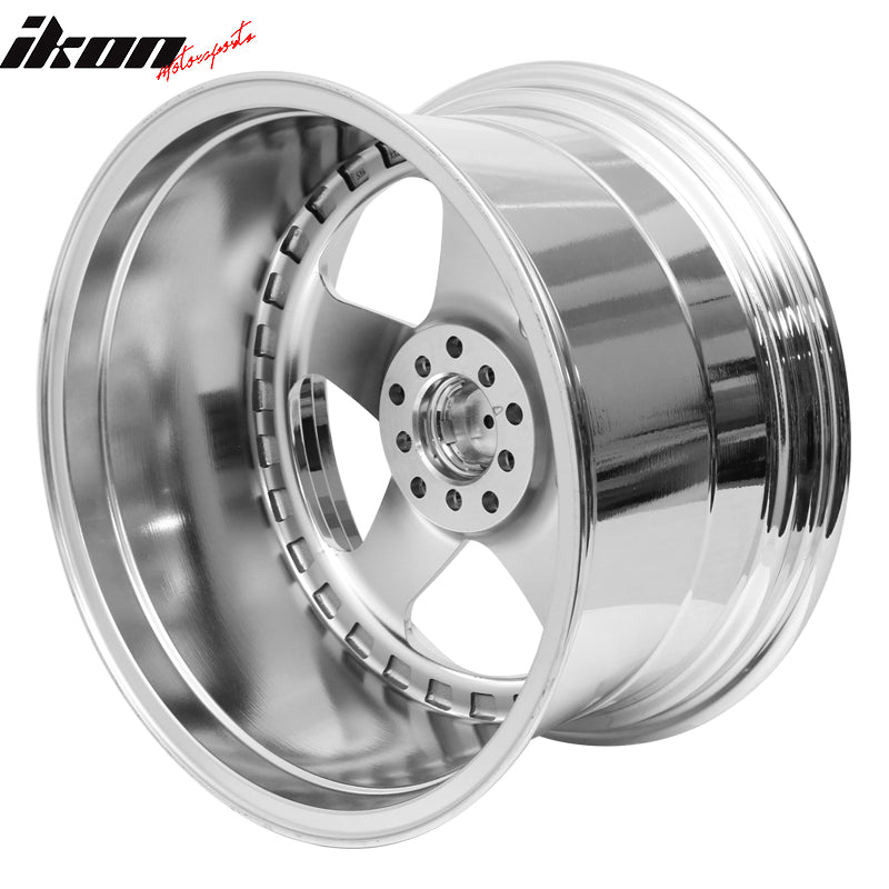 (2) 18X9.0 +30 5X100 / 5X114.3 Step Lip 5 Spoke Wheels Rim Kit Chrome Pair