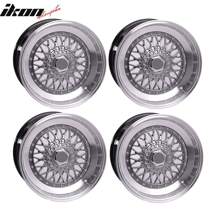 (4) 17X8.5 +25 5X100 / 5X114.3 Step Lip Deep Dish Mesh Wheels Rims